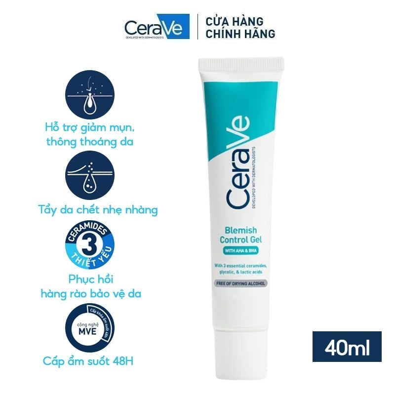 Gel Dưỡng Cerave Hỗ Trợ Giảm Mụn, Mờ Thâm Blemish Control Gel 40ml