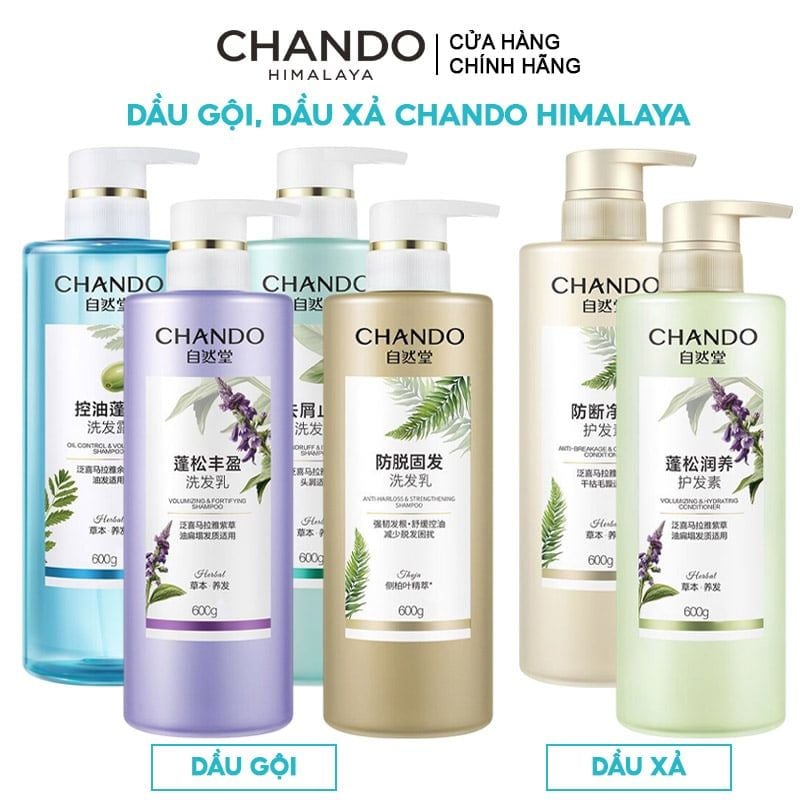 Dầu Gội, Dầu Xả Chando Himalaya Thảo Dược Làm Sạch, Làm Phồng Tóc Kiểm Soát Dầu, Ngăn Ngừa Rụng Tóc 600ml