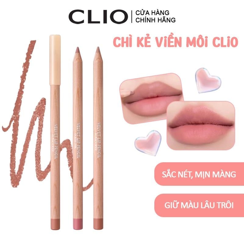 Chì Kẻ Viền Môi Clio Nhung Lì, Lâu Trôi Velvet Lip Pencil 1.45g