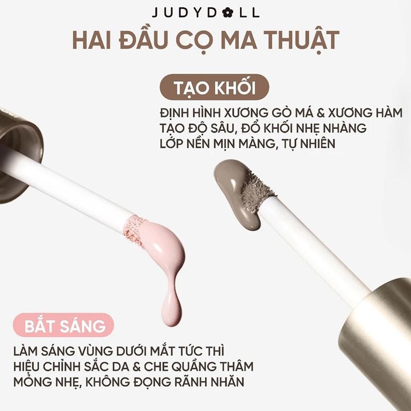 Kem Tạo Khối & Bắt Sáng 2 Đầu Judydoll Liquid Highlighter & Contour Duo 4.8g