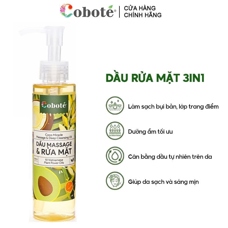 Dầu Massage & Rửa Mặt, Tẩy Trang 3in1 COBOTÉ Coco Miracle massage and Deep Cleansing Oil 150ml