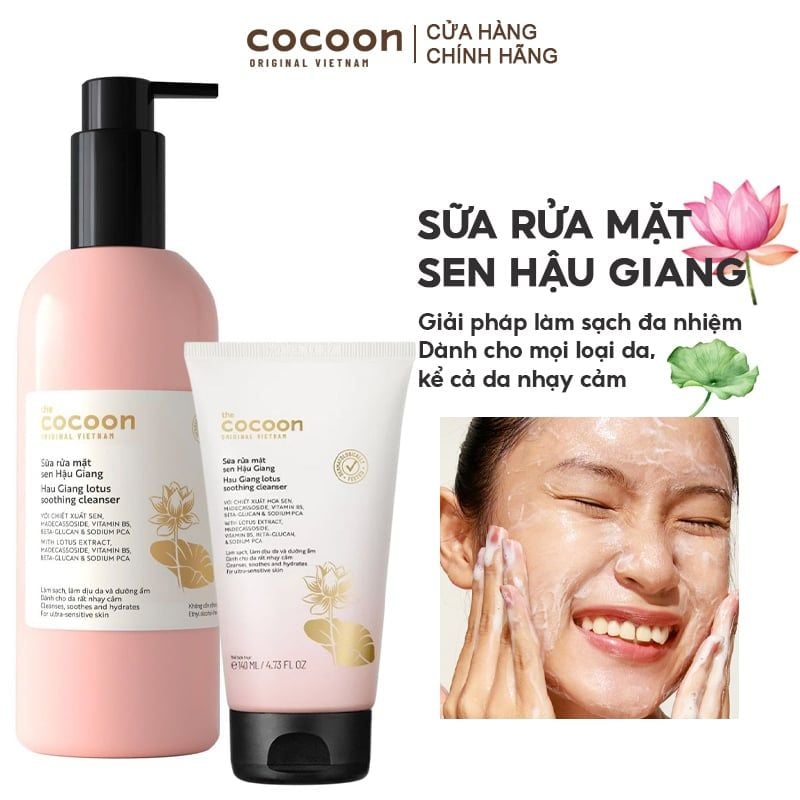 Sữa Rửa Mặt Sen Hậu Giang Làm Dịu Da Cocoon Hau Giang Lotus Soothing Cleanser 140ml