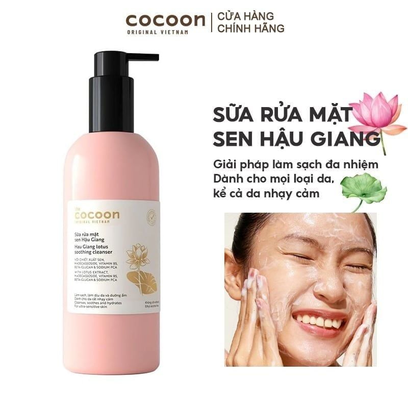 Sữa Rửa Mặt Sen Hậu Giang Làm Dịu Da Cocoon Hau Giang Lotus Soothing Cleanser 310ml