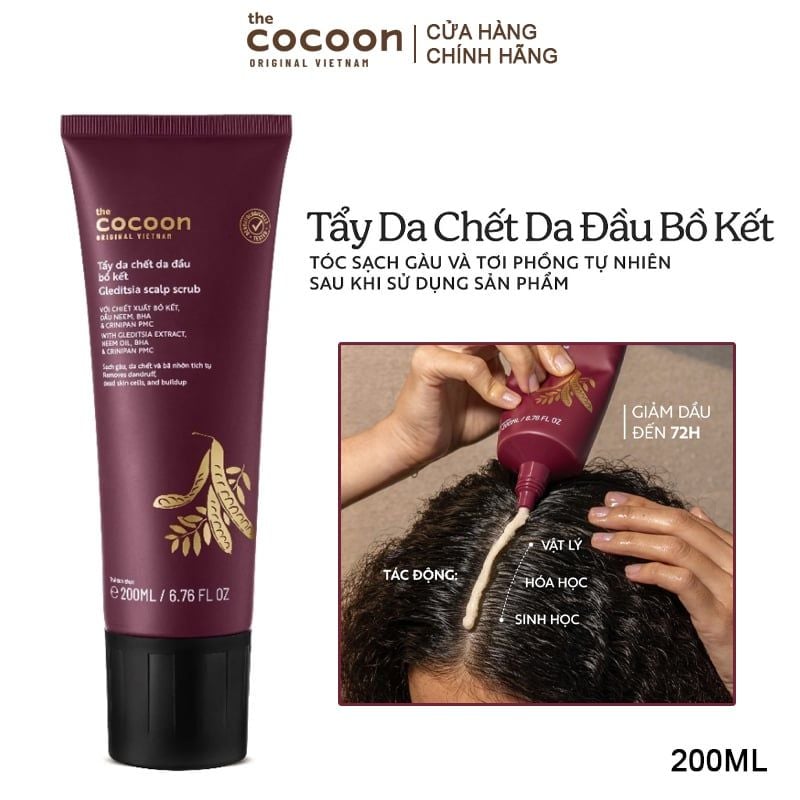 Tẩy Tế Bào Chết Da Đầu Cocoon Bồ Kết Hỗ Trợ Giảm Gàu, Tóc Phồng Gleditsia Scalp Scrub 200ml