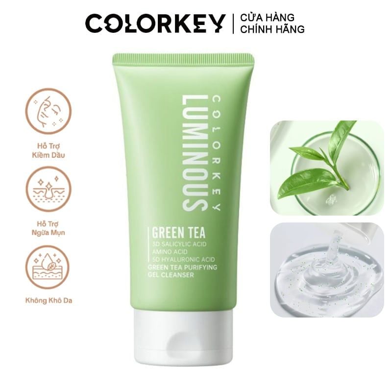 Gel Rửa Mặt Colorkey Trà Xanh Luminous Green Tea Purifying Gel Cleanser 100g