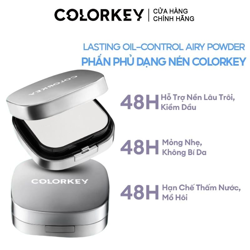 Phấn Phủ Dạng Nén Colorkey Lâu Trôi, Kiềm Dầu Long Lasting Oil-Control Airy Powder 12g