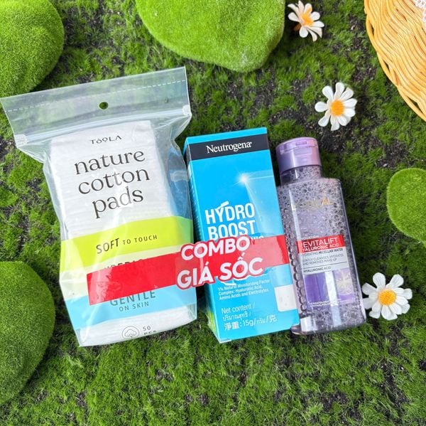  Combo Tiện Lợi: Nước Tẩy Trang L'oreal Revitalift Hyaluronic Acid Hydrating Micellar Water + Kem Dưỡng Ẩm Neutrogena Hydro Boost Water Gel + Bông Tẩy Trang Mềm Mịn TOOLA 