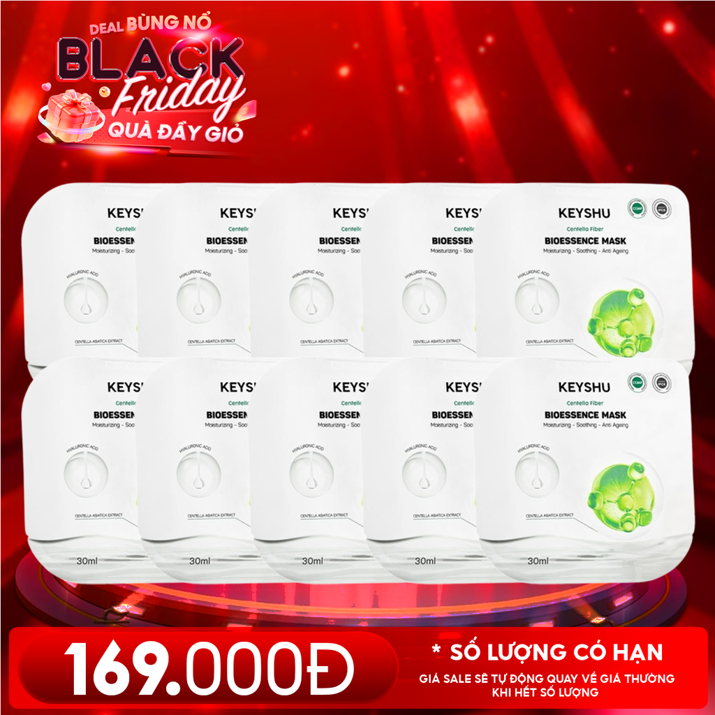 Combo 10 Miếng: Mặt Nạ Keyshu Dưỡng Ẩm, Làm Mềm Da, Hỗ Trợ Ngừa Lão Hóa Bioessence Mask 30ml (10 miếng)