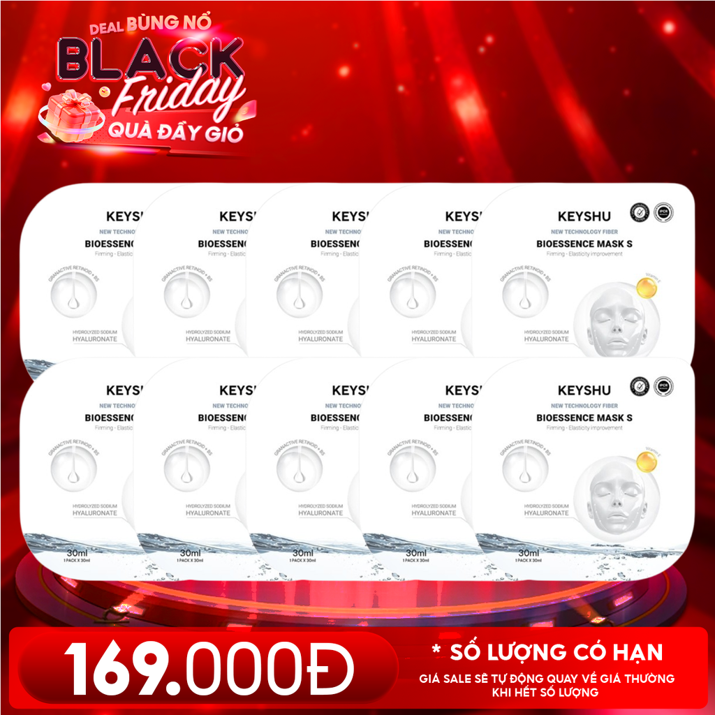 Combo 10 Miếng: Mặt Nạ Keyshu Dưỡng Ẩm, Làm Mềm Da, Hỗ Trợ Ngừa Lão Hóa Bioessence Mask 30ml (10 miếng)