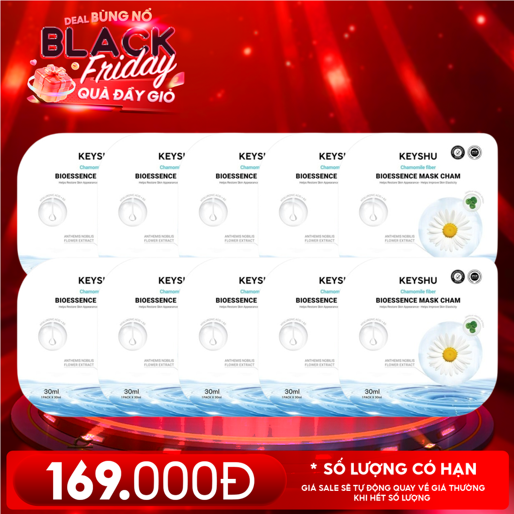 Combo 10 Miếng: Mặt Nạ Keyshu Dưỡng Ẩm, Làm Mềm Da, Hỗ Trợ Ngừa Lão Hóa Bioessence Mask 30ml (10 miếng)