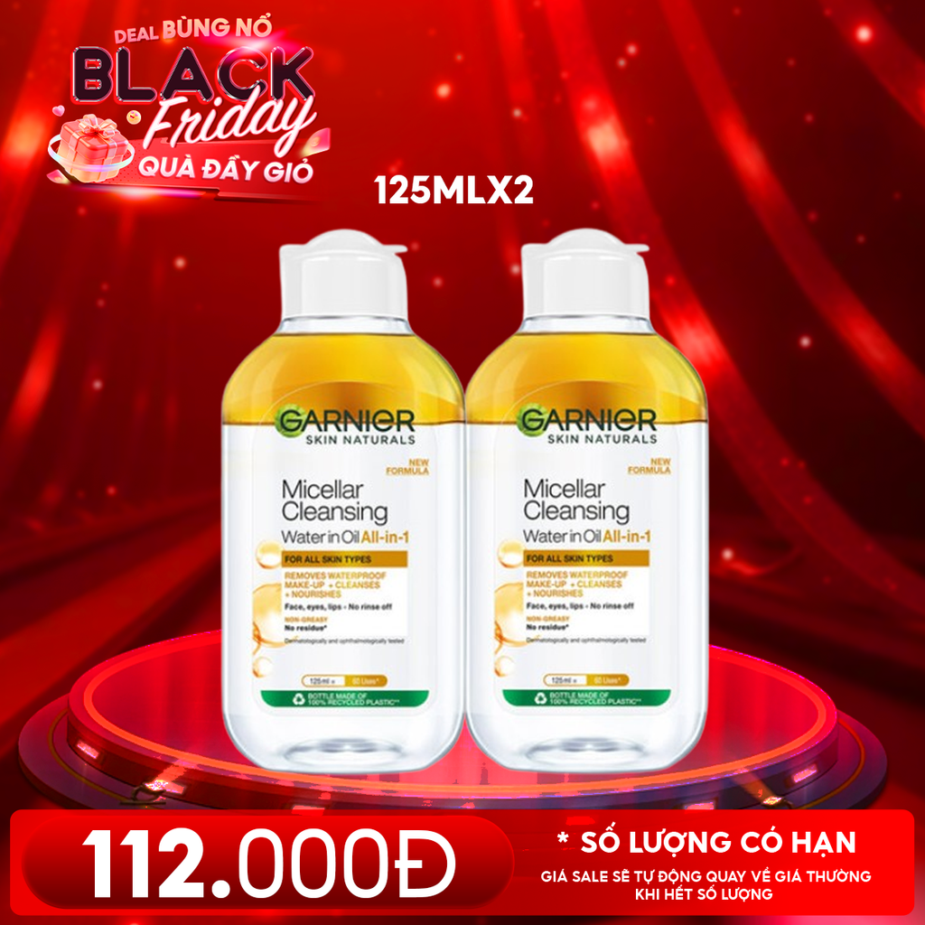 Combo Garnier: 2 Chai Nước Tẩy Trang Sạch Sâu Garnier (tẩy trang 2 lớp) - dành cho mọi loại da 125ml