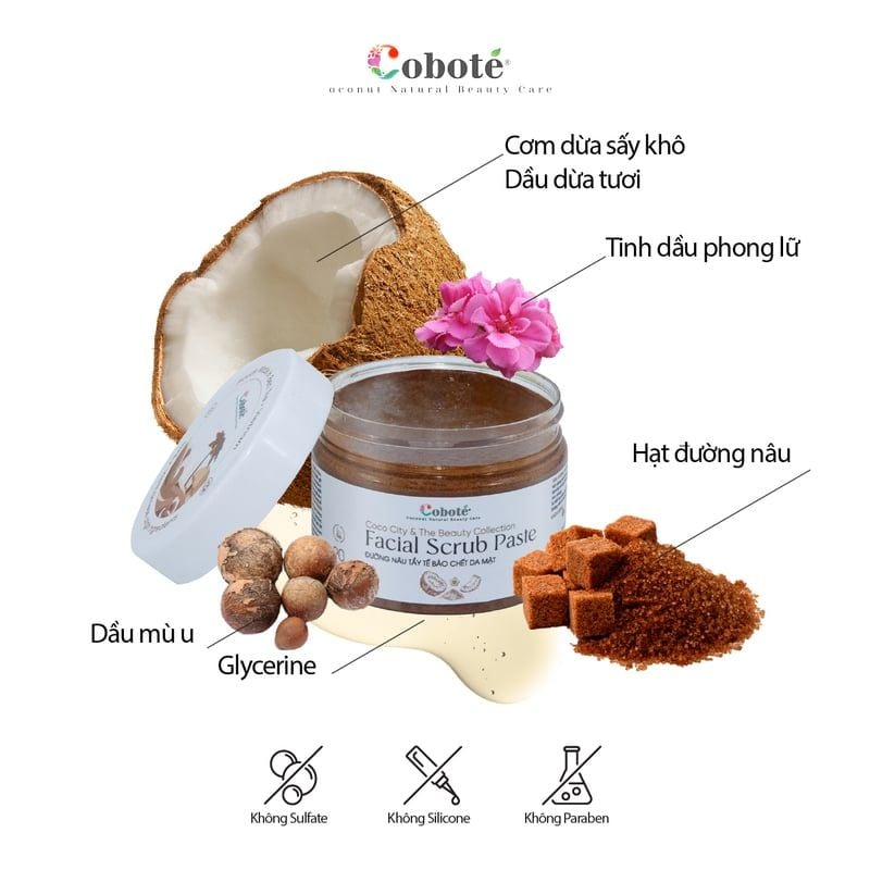 Tẩy Tế Bào Chết Da Mặt Đường Nâu COBOTÉ Facial Scrub Paste