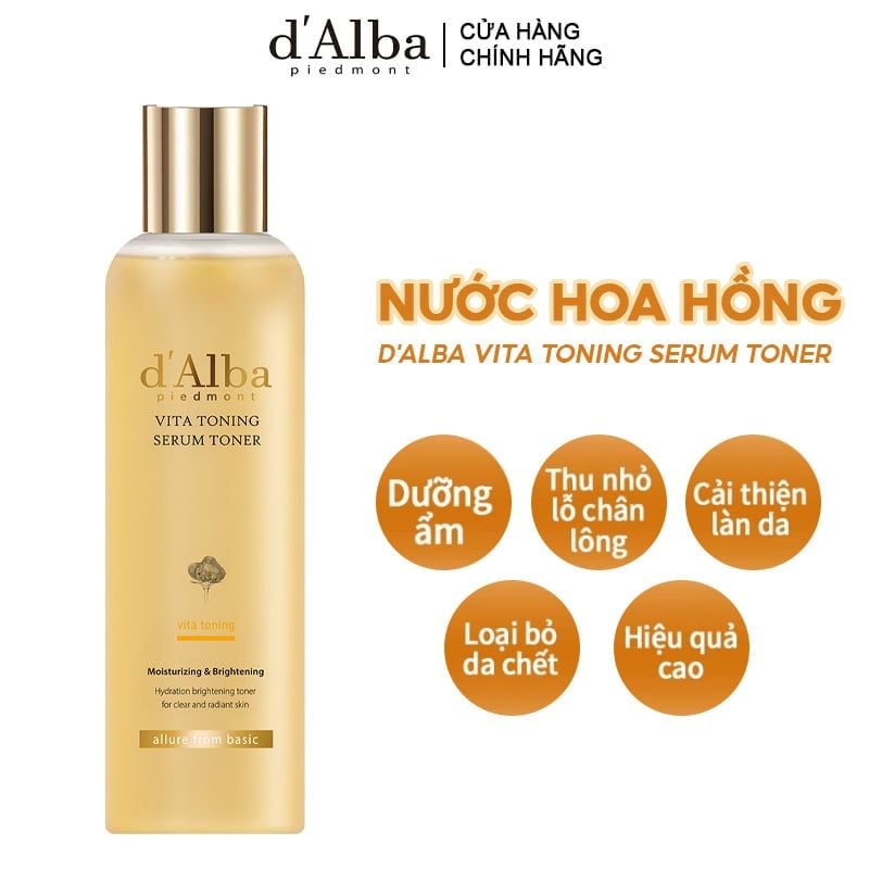 Nước Hoa Hồng D'Alba Cải Thiện Lỗ Chân Lông, Dưỡng Ẩm Vita Toning Serum Toner 180ml