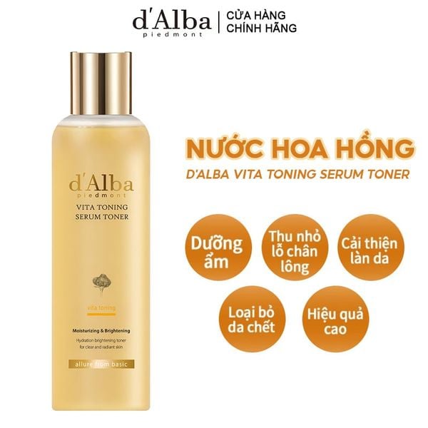  Nước Hoa Hồng D'Alba Cải Thiện Lỗ Chân Lông, Dưỡng Ẩm Vita Toning Serum Toner 180ml 