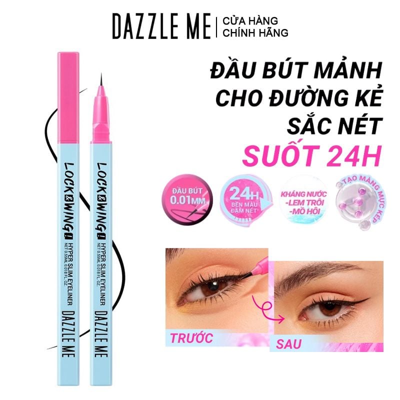Bút Kẻ Mắt Nước DAZZLE ME Siêu Mảnh Lock & Wing Hyper Slim Eyeliner 0.55ml