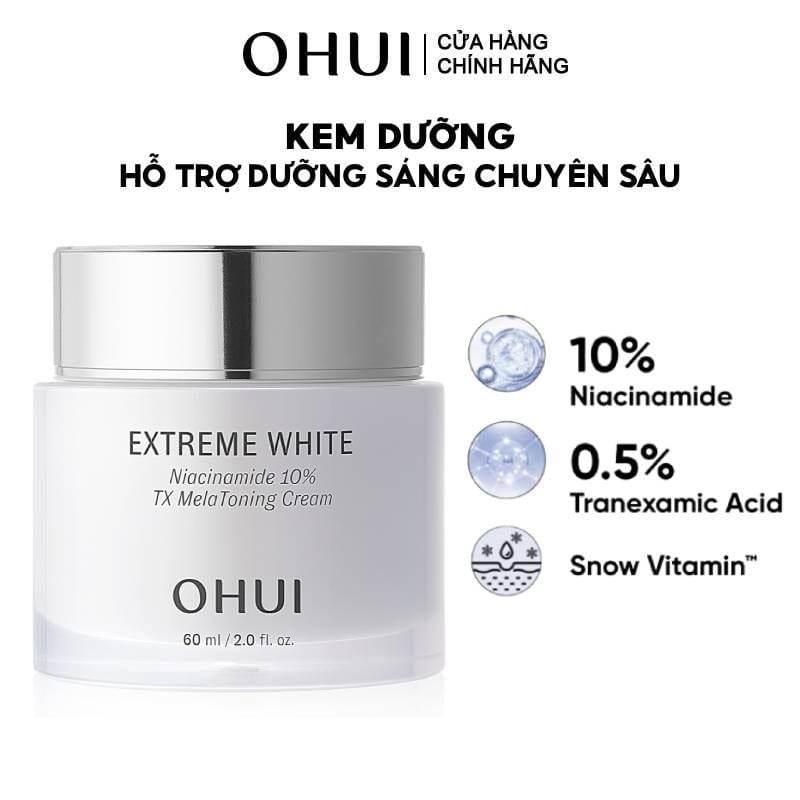 Kem Dưỡng OHUI Hỗ Trợ Dưỡng Sáng Chuyên Sâu Extreme White Niacinamide 10% TX MelaToning Cream 60ml