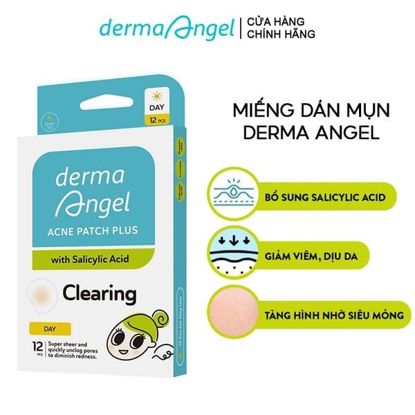  Miếng Dán Mụn Derma Angel Ban Ngày Hỗ Trợ Giảm Viêm Mụn Acne Patch Plus With Salicylic Acid Clearing (12 miếng) 
