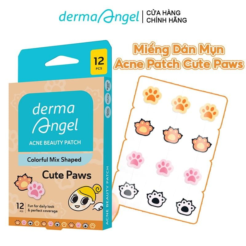 Miếng Dán Mụn Derma Angel Hình Vui Nhộn Acne Beauty Patch Colorful Mix Shaped Cute Paws (12 miếng)
