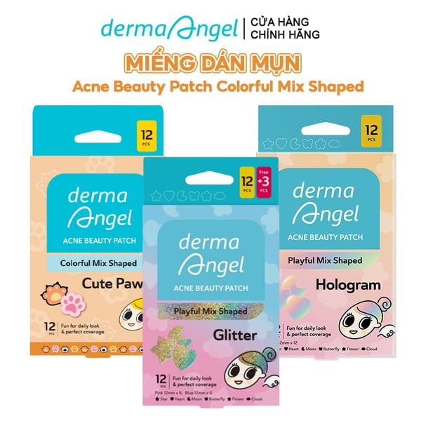  Miếng Dán Mụn Derma Angel Hình Vui Nhộn Acne Beauty Patch Colorful Mix Shaped (12 miếng) 