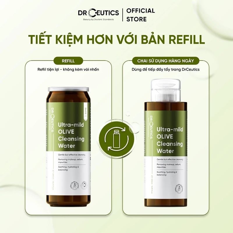 Nước Tẩy Trang DrCeutics Làm Sạch Dịu Nhẹ, Cấp Ẩm Ultra-mild Olive Cleansing Water