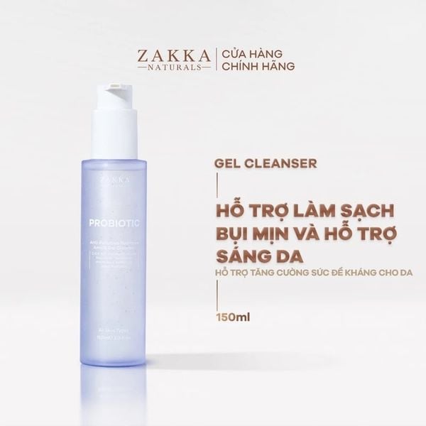  Gel Rửa Mặt Zakka Naturals Làm Sạch Bụi Mịn, Hỗ Trợ Sáng Da Probiotic Anti-Pollution Radiance Amino Gel Cleanser 150ml 