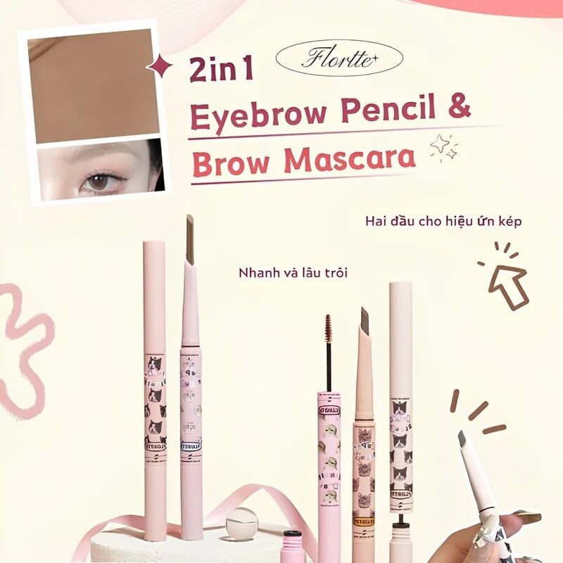 Chì Kẻ Mày 2 Đầu FLORTTE I Am Super Beauty Eyebrow Pencil & Brow Mascara