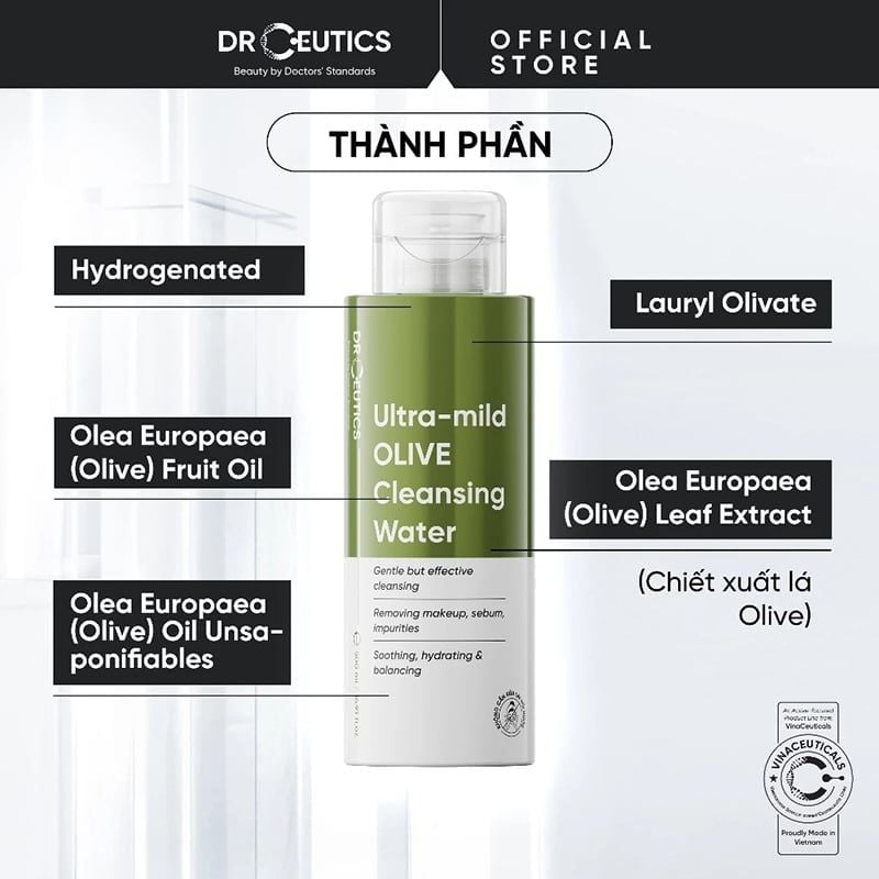 Nước Tẩy Trang DrCeutics Làm Sạch Dịu Nhẹ, Cấp Ẩm Ultra-mild Olive Cleansing Water