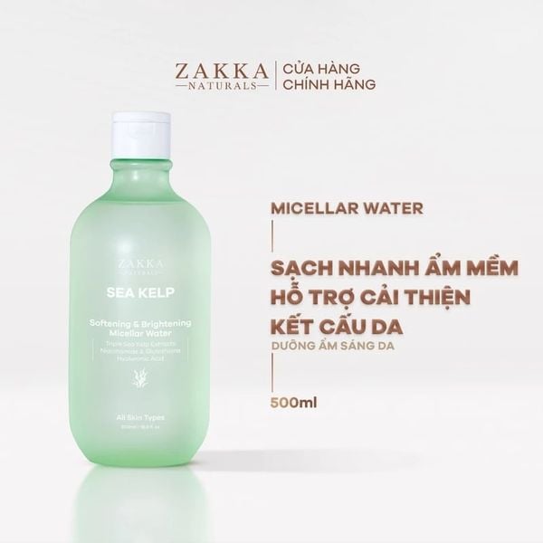  Nước Tẩy Trang Zakka Naturals Tảo Biển, Làm Sạch Dưỡng Ẩm Da  Sea Kelp Softening & Brightening Micellar Water 500ml 