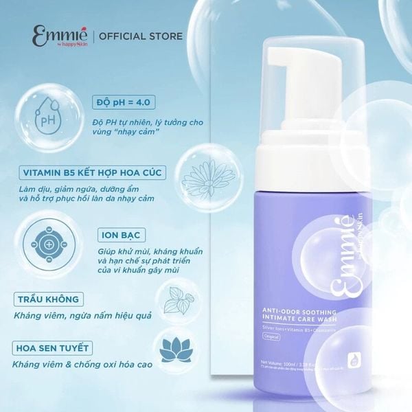  Dung Dịch Vệ Sinh Phụ Nữ Khử Mùi Emmié by Happyskin Anti - Odor Soothing Intimate Care Wash Original 100ml (Che tên sản phẩm khi giao hàng) 