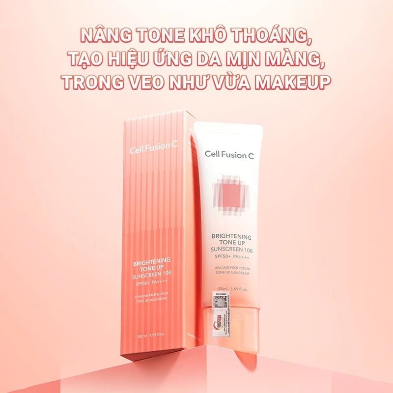 Kem Chống Nắng Cell Fusion C Nâng Tông Ráo Mịn Kiềm Dầu Brightening Tone Up Sunscreen 100 Spf50+ Pa ++++ 50ml