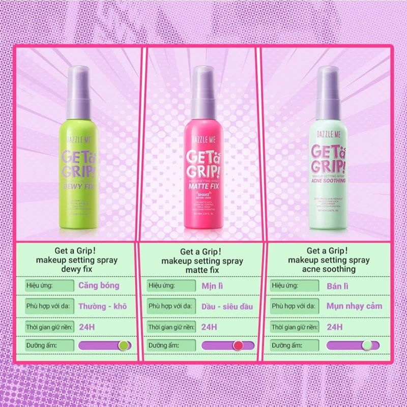 Xịt Khóa Nền DAZZLE ME Cố Định Trang Điểm Lâu Trôi Get A Grip Makeup Setting Spray 60ml