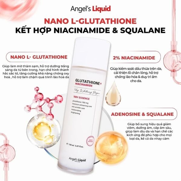  Nước Dưỡng Angel's Liquid Hỗ Trợ Làm Sáng Da, Thu Nhỏ Lỗ Chân Lông Glutathione + Niacinamide 700V Essence (Oily & Combined Skin) 150ml 