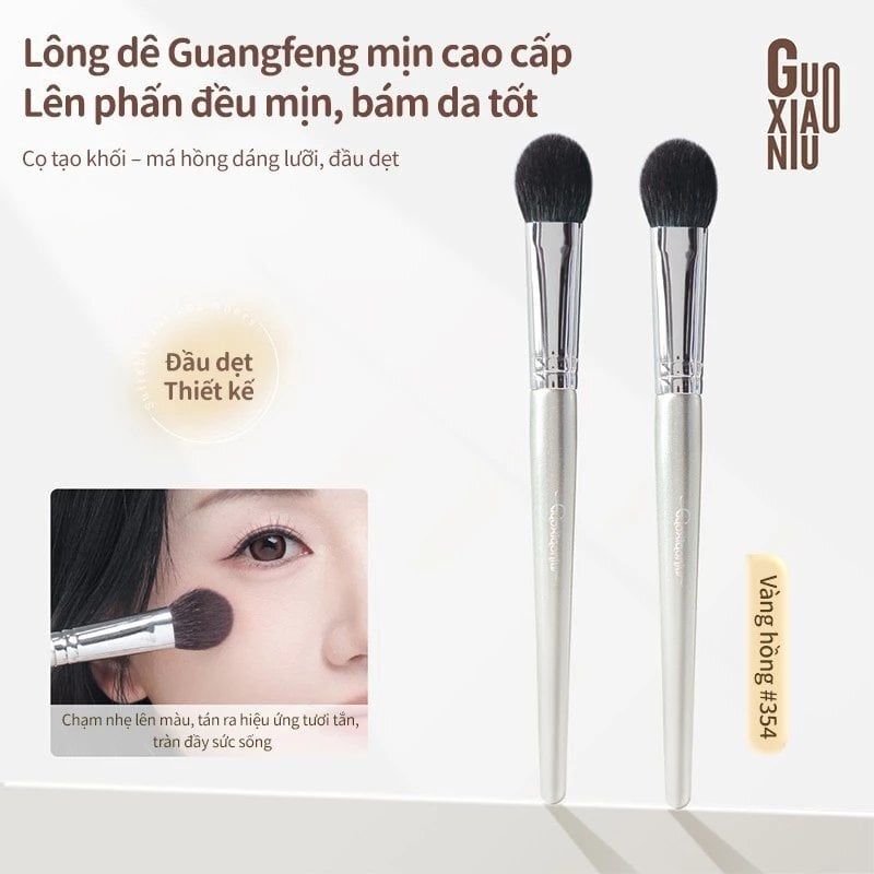 Cọ Má Hồng & Bắt Sáng Guoxiaoniu Rose Gold #354 Tongue-Shaped Highlight & Blush Brush