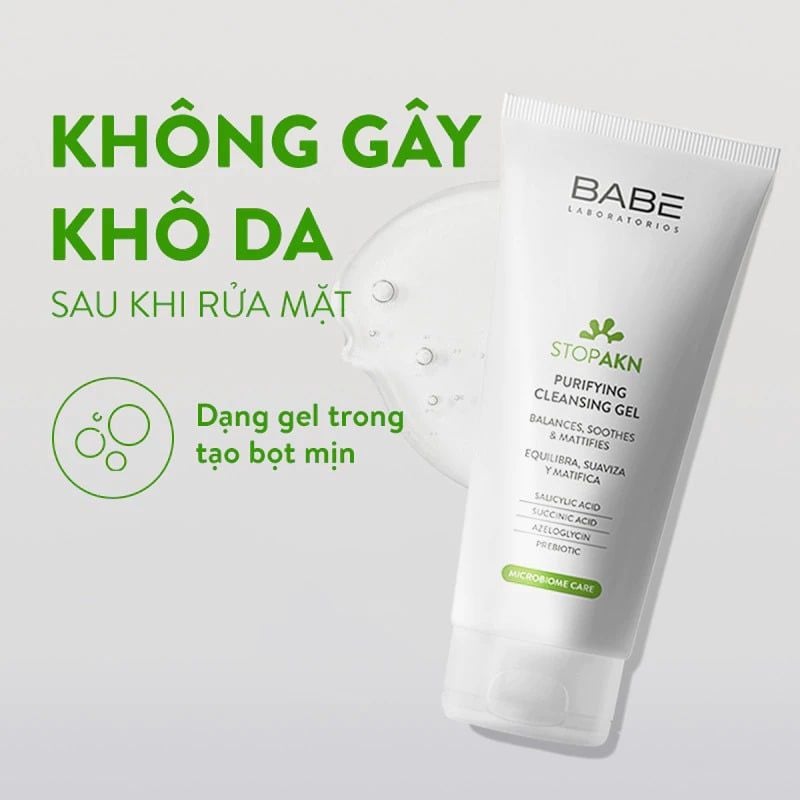 Sữa Rửa Mặt LABORATORIOS BABÉ Dạng Gel Cho Da Dầu Mụn Stop Akn Purifying Cleansing Gel 200ml