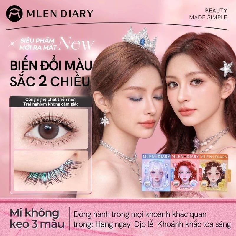 Lông Mi Giả Tự Dính Lấp Lánh Đa Sắc, Không Cần Keo, Tự Nhiên Mlen Diary Self-Adhesive Lashes (Glitter)