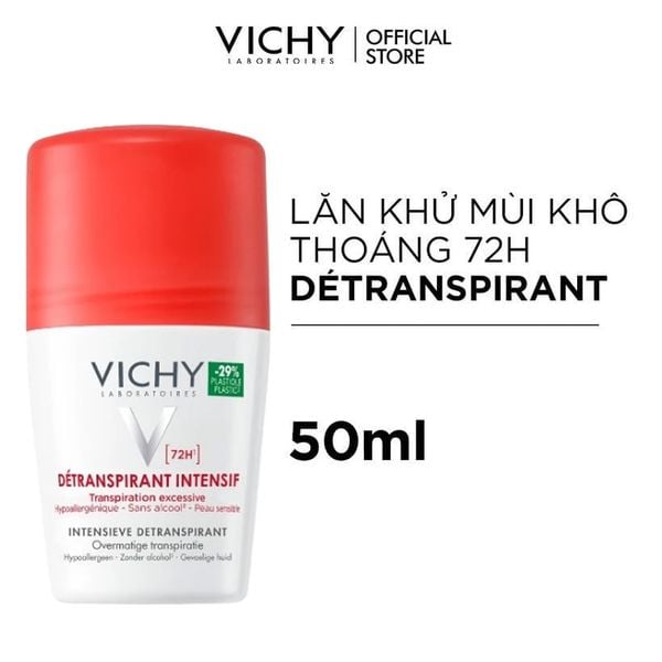  Lăn Khử Mùi Vichy Ngăn Mồ Hôi, Giữ Khô Thoáng Suốt 72H Detranspirant Intensif 72H 50ml (Che tên sản phẩm khi giao hàng) 