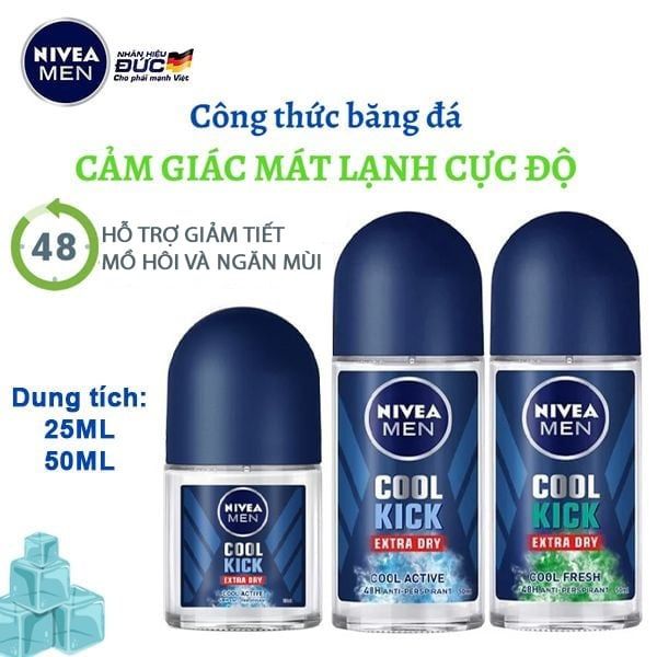 Lăn Khử Mùi Nivea Cho Nam Men Cool Kick Extra Dry Anti-Perspirant Roll On (Che tên sản phẩm khi giao hàng)