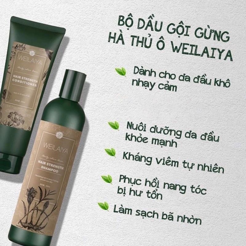 Dầu Gội Weilaiya Chiết Xuất Thảo Dược, Gừng Trắng, Hà Thủ Ô Trắng Hỗ Trợ Mọc Tóc, Nuôi Dưỡng Tóc Shampoo 400ml