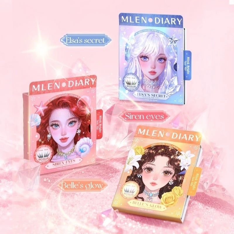 Lông Mi Giả Tự Dính Lấp Lánh Đa Sắc, Không Cần Keo, Tự Nhiên Mlen Diary Self-Adhesive Lashes (Glitter)