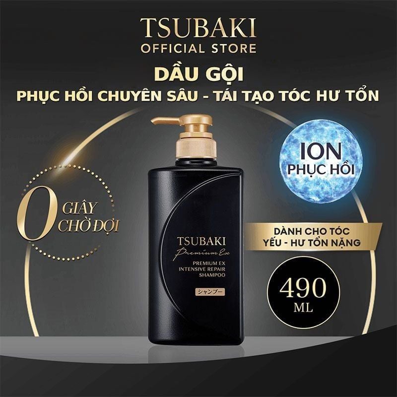 Dầu Gội Tsubaki Hỗ Trợ Phục Hồi Hư Tổn Nặng, Giảm Gãy Rụng Premium EX Intensive Repair Shampoo 490ml