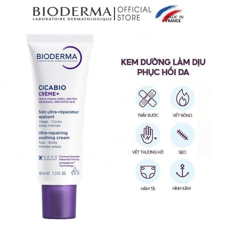 Kem Dưỡng Ẩm Bioderma Làm Dịu, Hỗ Trợ Phục Hồi Da Cicabio Creme+ 40ml