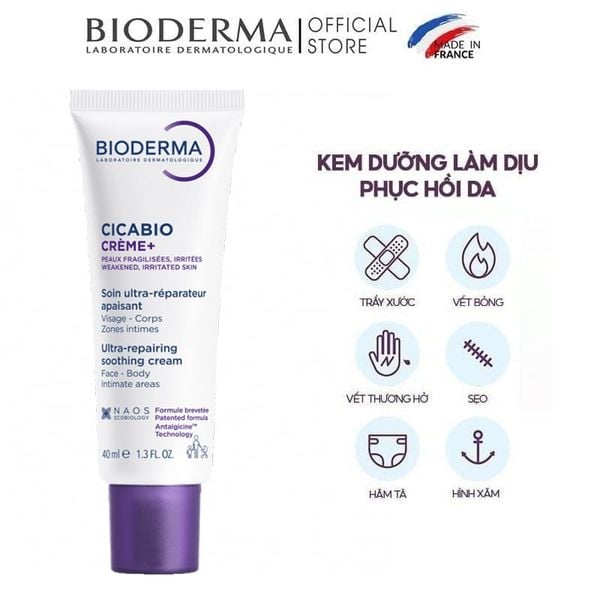  Kem Dưỡng Ẩm Bioderma Làm Dịu, Hỗ Trợ Phục Hồi Da Cicabio Creme+ 40ml 