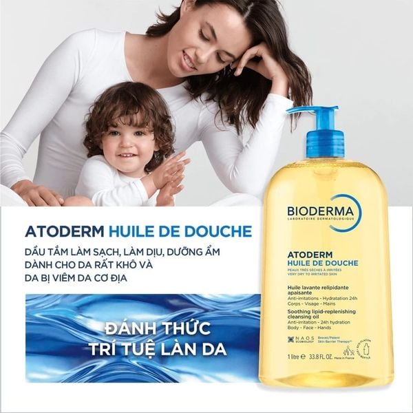  Dầu Tắm Bioderma Làm Sạch, Làm Dịu Cho Da Khô, Nhạy Cảm Atoderm Huile De Douche 1000ml 