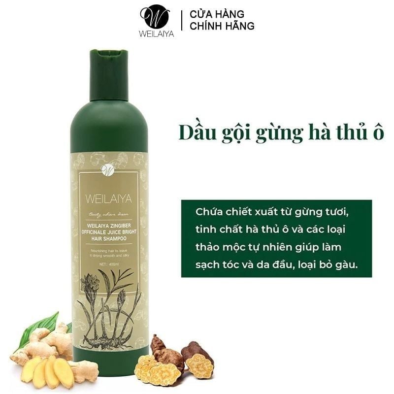 Dầu Gội Weilaiya Chiết Xuất Thảo Dược, Gừng Trắng, Hà Thủ Ô Trắng Hỗ Trợ Mọc Tóc, Nuôi Dưỡng Tóc Shampoo 400ml
