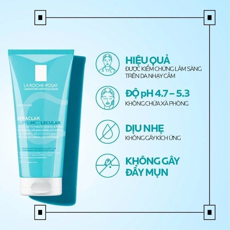 Gel Rửa Mặt La Roche-Posay Giảm Dầu, Thông Thoáng Lỗ Chân Lông Laboratoire Dermatologique Effaclar Supramolecular Oil & Pores Jelly Cleanser