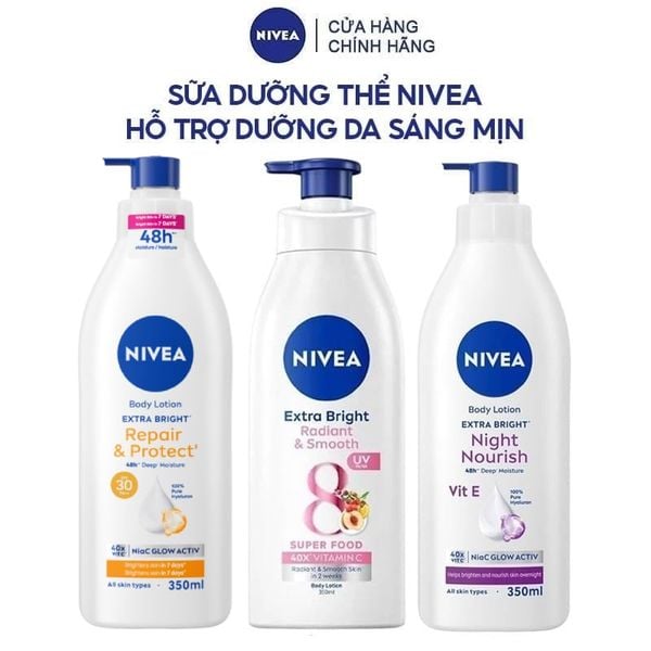  Sữa Dưỡng Thể Nivea Hỗ Trợ Dưỡng Sáng, Giúp Da Đàn Hồi, Căng Mịn Nivea Body Lotion Extra Bright 