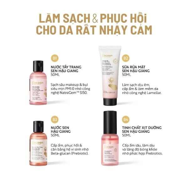  Travel Kit Sen Hậu Giang Chăm Sóc Da Cocoon Travel Kit 2: Hau Giang Lotus Collection 4pcs 
