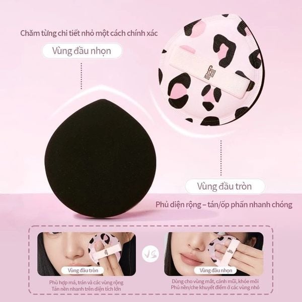  Mút Tán Nền Báo Đốm Tròn Đầu Nhọn Guoxiaoniu Pink Leopard Print Large Round-Tip Powder Puff 