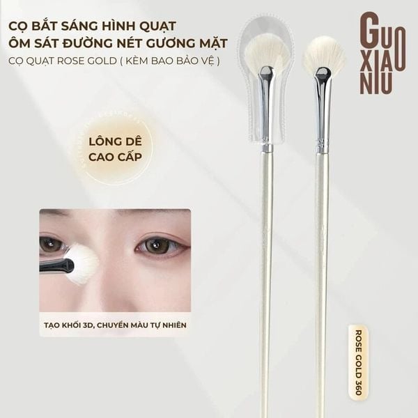  Cọ Highlight Hình Quạt Guoxiaoniu Rose Gold #360 Fan Highlighter Brush 