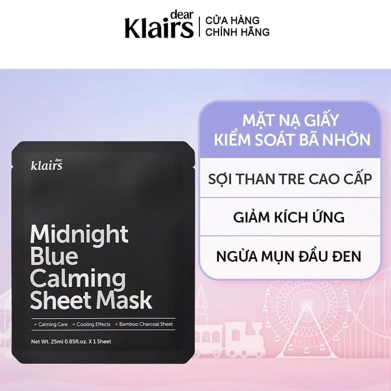 Mặt Nạ Klairs Làm Dịu, Hỗ Trợ Giảm Kích Ứng, Phục Hồi Da Midnight Blue Calming Sheet Mask 25ml